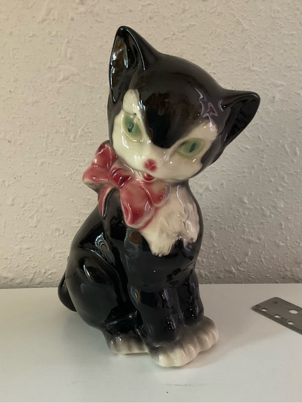 Vintage Royal Copley Black Tuxedo Cat Kitten Planter 8" Tall